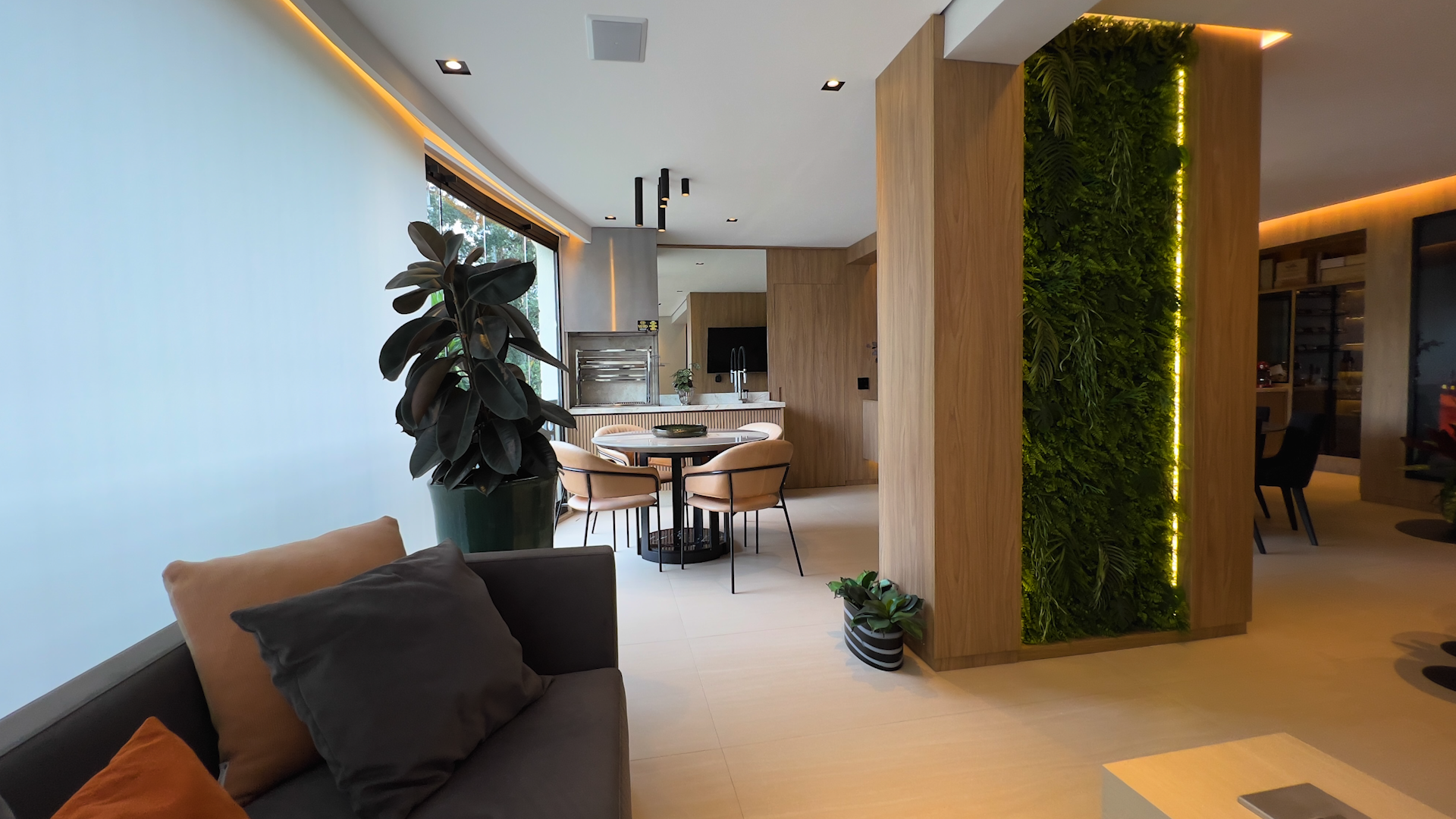 Área social integrada do apartamento Terraços Tamboré
